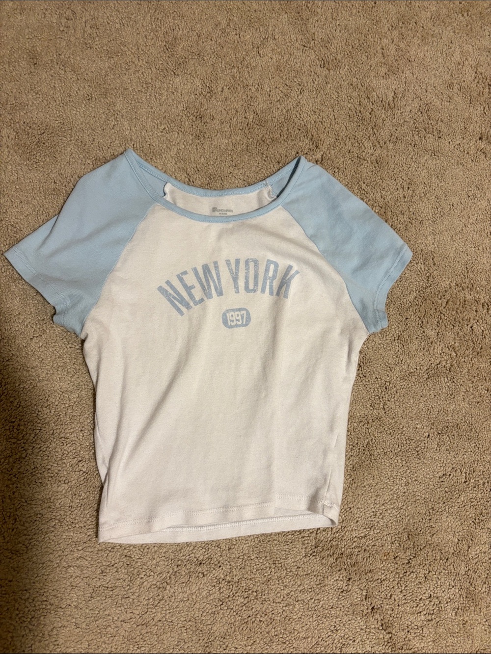 No Boundaries Light Blue & White Ribbed Trim Tee
